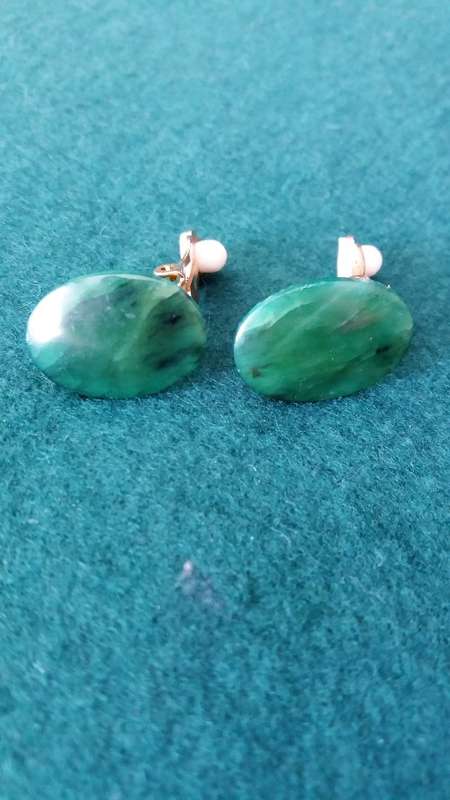 Vintage Pair Of Australian Jade Clip On Earrings