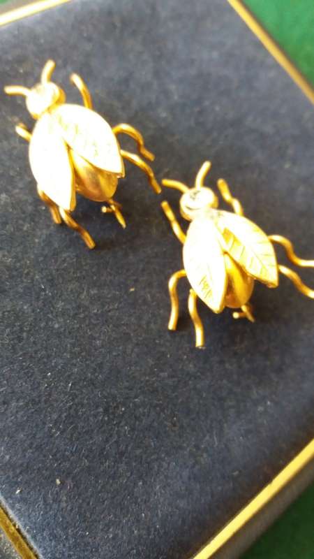 A Pair Of Gold Tone Insect Pins/Brooches