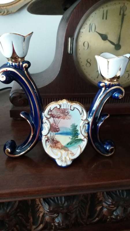 A Hand Painted Porcelain Double Candle Holder