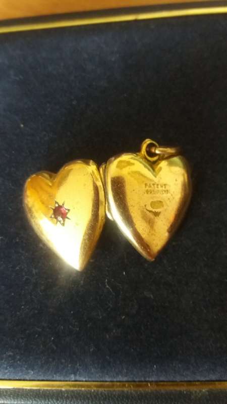 Antique Rolled Gold And Red Stone Heart Locket