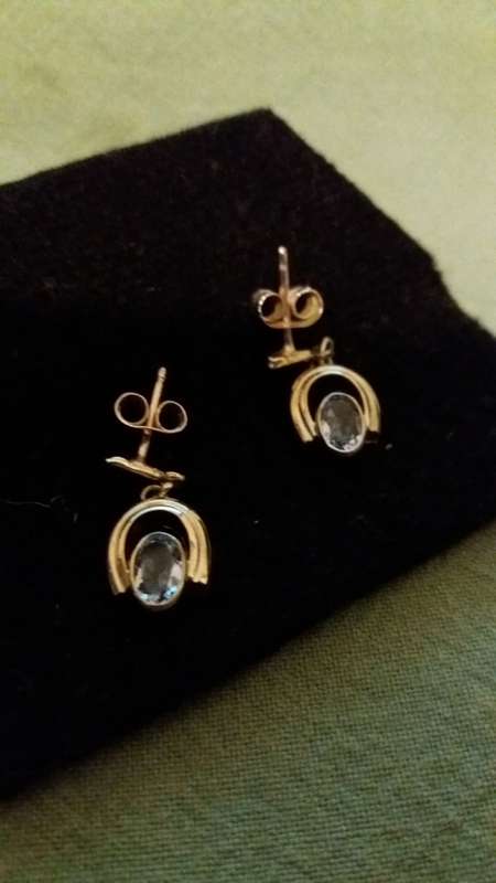 Pair Of 9ct Gold Articulated Aqua Colour Stone Earrings