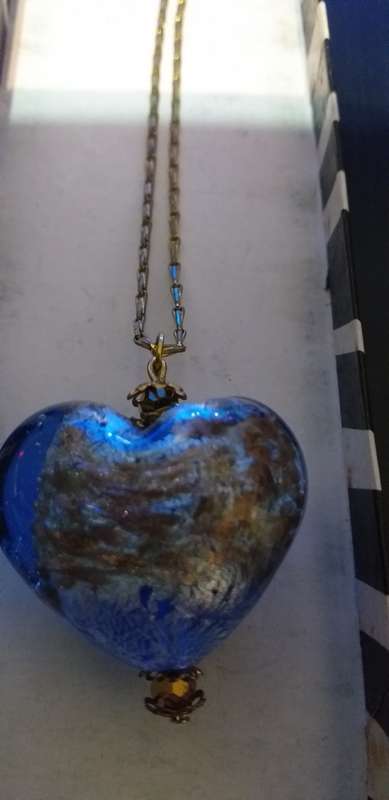 Vintage Blue Murano Heart Pendant And Chain