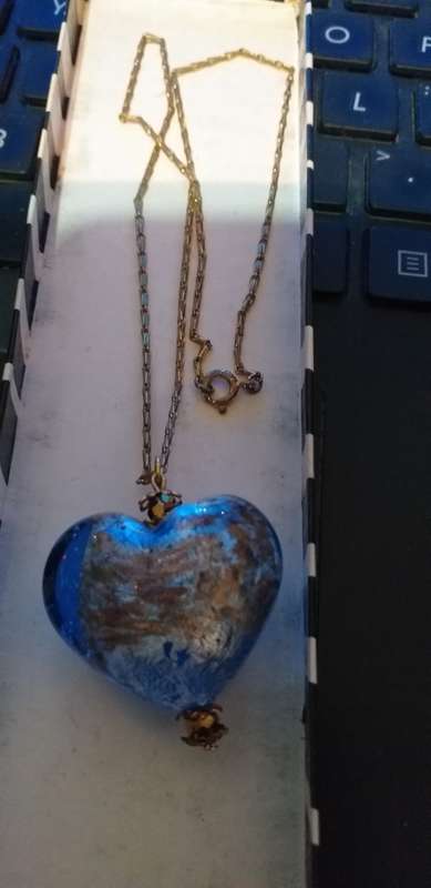 Vintage Blue Murano Heart Pendant And Chain