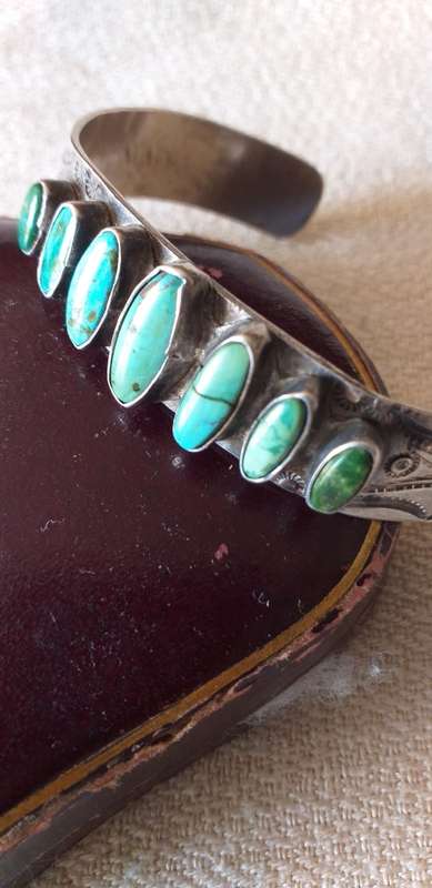 Vintage Native American Navajo Sterling Silver And Turquoise Cuff Bangle