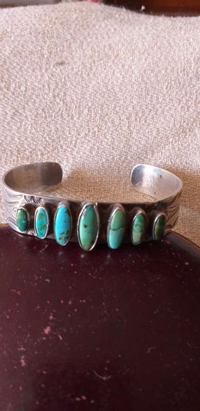 Vintage Native American Navajo Sterling Silver And Turquoise Cuff Bangle