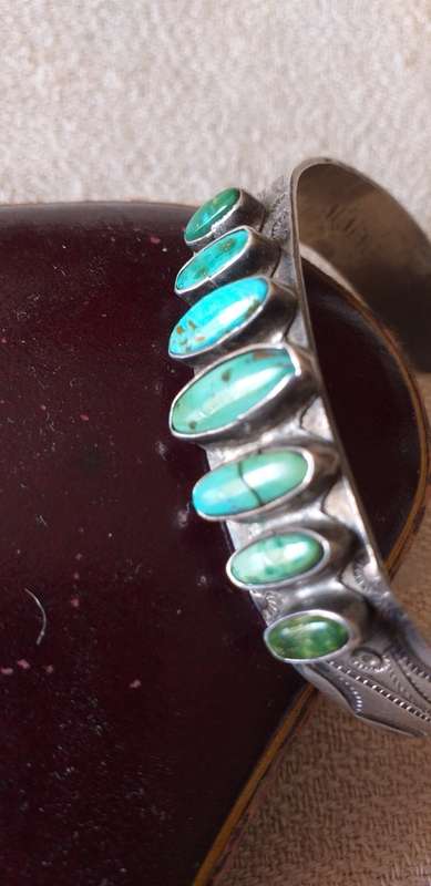 Vintage Native American Navajo Sterling Silver And Turquoise Cuff Bangle
