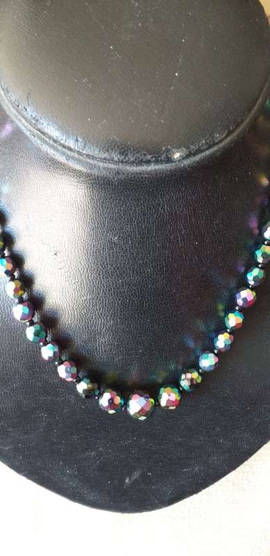 Vintage Black Carnival Glass Single Strand Bead Necklace