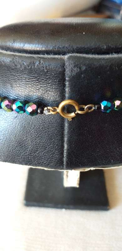 Vintage Black Carnival Glass Single Strand Bead Necklace