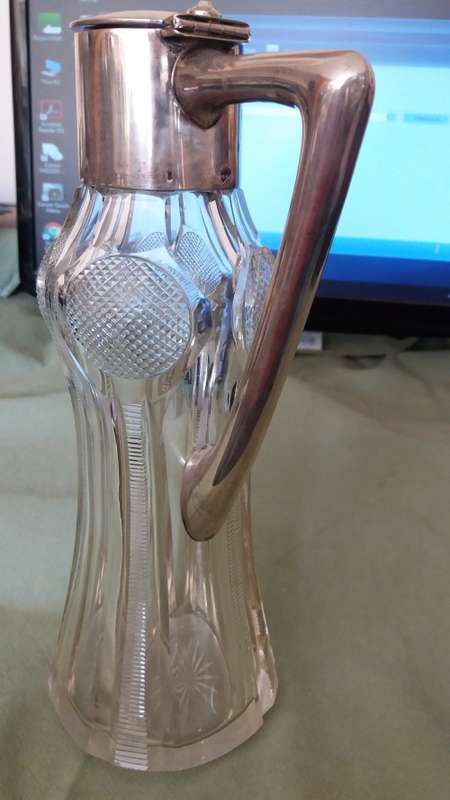 Rare Antique Austro-Hungarian 800 Silver And Cut Crystal Claret Jug