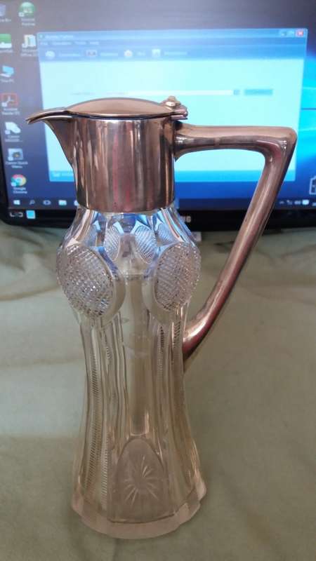 Rare Antique Austro-Hungarian 800 Silver And Cut Crystal Claret Jug