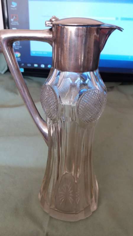 Rare Antique Austro-Hungarian 800 Silver And Cut Crystal Claret Jug