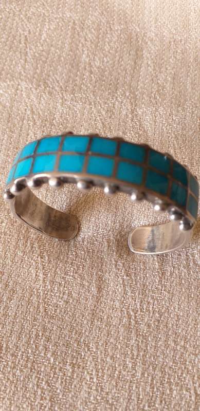 Vintage Sterling Silver And Blue Stones Cuff Bangle - (37.2g)