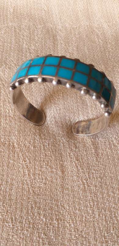 Vintage Sterling Silver And Blue Stones Cuff Bangle - (37.2g)