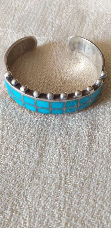 Vintage Sterling Silver And Blue Stones Cuff Bangle - (37.2g)