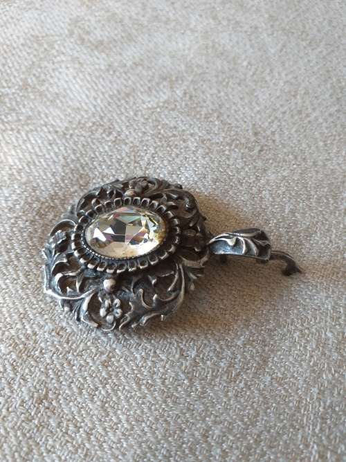 Vintage Silver Plated And White Paste Stone Enhancer Pendant