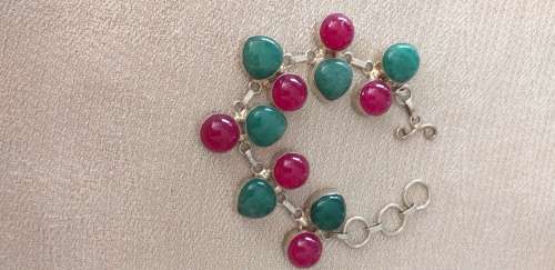 Genuine Emerald And Ruby Quartz Bracelet