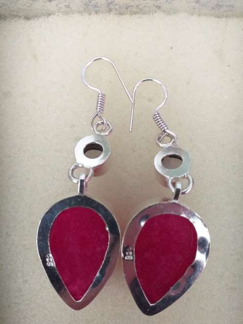 Pair Of Genuine Ruby Quartz And Moonstone Gemstone Dangly Earrings