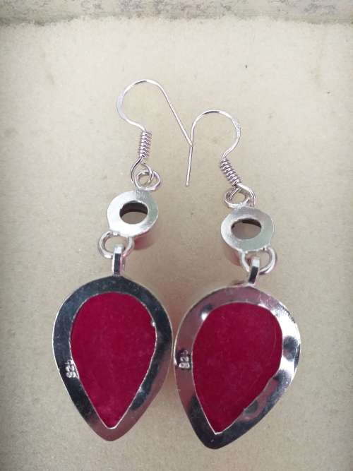 Pair Of Genuine Ruby Quartz And Moonstone Gemstone Dangly Earrings