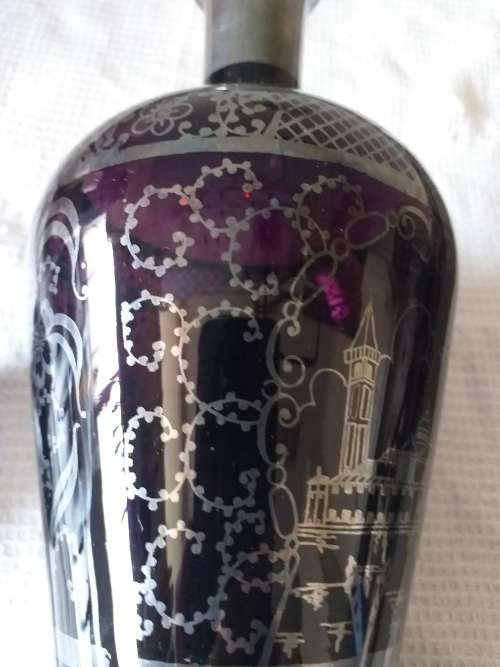 Vintage Italian Sterling Silver Overlay Amethyst Glass Liqueur Decanter