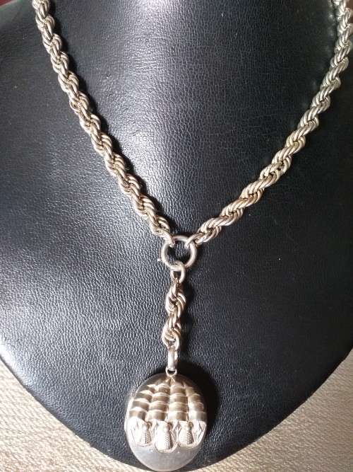Antique Victorian Silver Book chain Collar Necklace And Locket