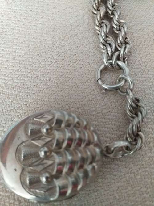 Antique Victorian Silver Book chain Collar Necklace And Locket
