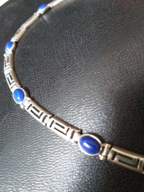 Vintage Sterling Silver And Lapis Lazuli Choker Necklace - (32g)