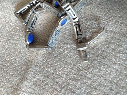 Vintage Sterling Silver And Lapis Lazuli Choker Necklace - (32g)