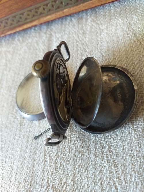 Antique Sterling Silver Trench Wrist Watch - (circa 1915)