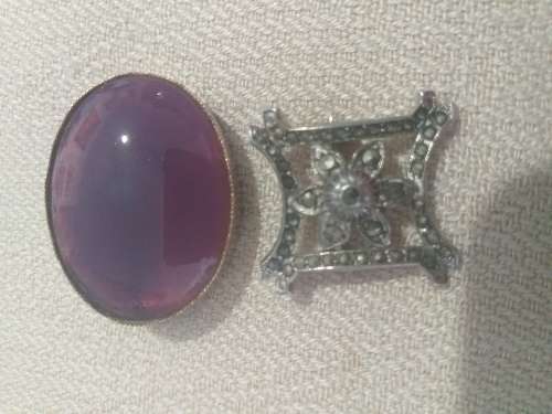 Vintage Sterling Silver Marcasite Brooch And A Purple Stone One - (1Bid for both)