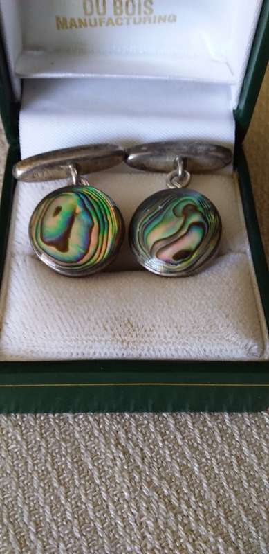 A Pair Of Sterling Silver And Paua Shell Cufflinks - (9.3g)