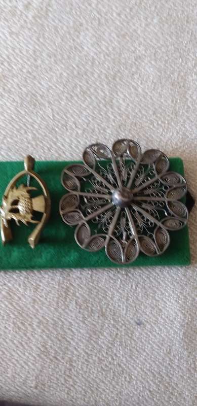 Vintage Silver Filigree Brooch And A Brass Scottish Thistle Brooch - (1 bid)