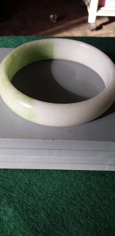 Real Green And White Gemstone Bangle
