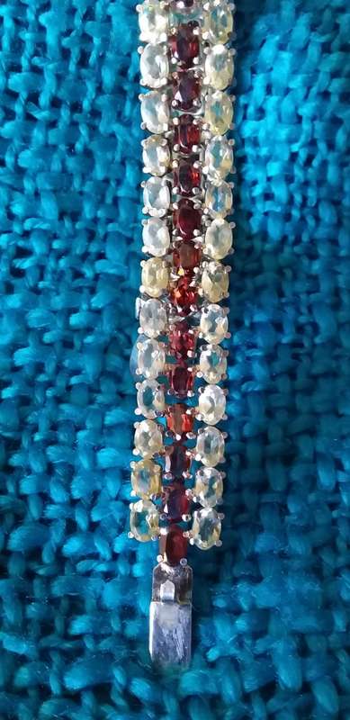 Genuine Garnet And Citrine Triple Row Bracelet