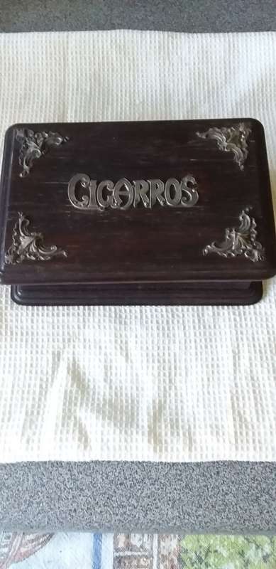 Vintage Silver And Wood Cigar Box