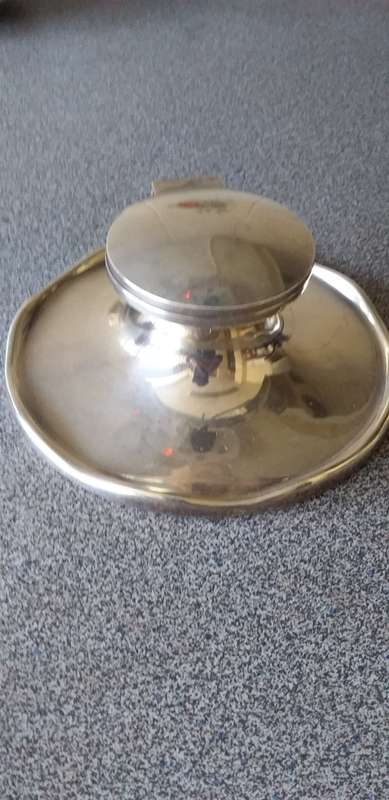 Large Heavy Vintage Hallmarked Silver Inkwell - Birmingham 1946 - (Total weight 430g)