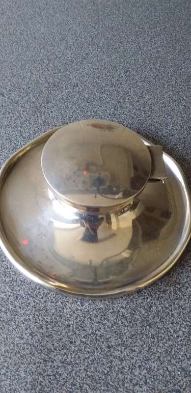 Large Heavy Vintage Hallmarked Silver Inkwell - Birmingham 1946 - (Total weight 430g)