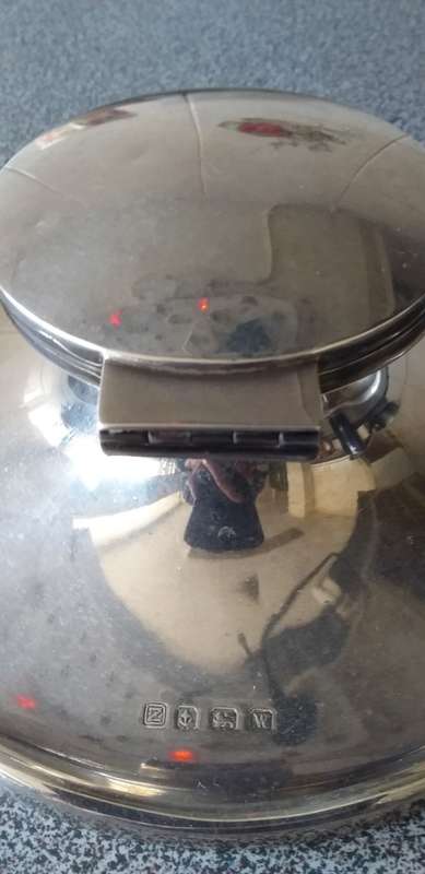 Large Heavy Vintage Hallmarked Silver Inkwell - Birmingham 1946 - (Total weight 430g)