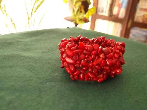 Chunky Red Coral Chip Stretch Bracelet