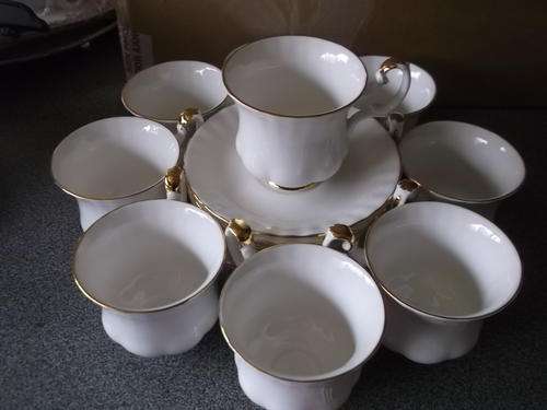 9 x Royal Albert "Val D'or"  Coffee Cups And Saucers - ( Bid Per Cup And Saucer )