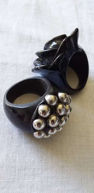 Vintage Bakelite And White Metal Ring And One Other - (1 bid)
