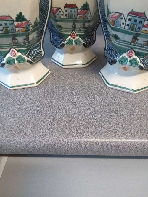Rare Antique 18thc-19thc Three Piece Dutch Delft Polychrome Garniture Set -