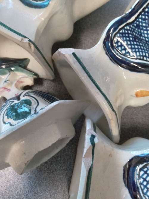 Rare Antique 18thc-19thc Three Piece Dutch Delft Polychrome Garniture Set -