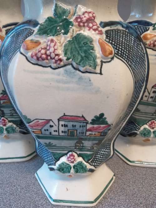 Rare Antique 18thc-19thc Three Piece Dutch Delft Polychrome Garniture Set -