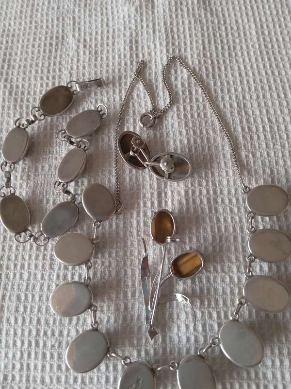 A Set Of Vintage Sterling Silver And Tiger's Eye Items