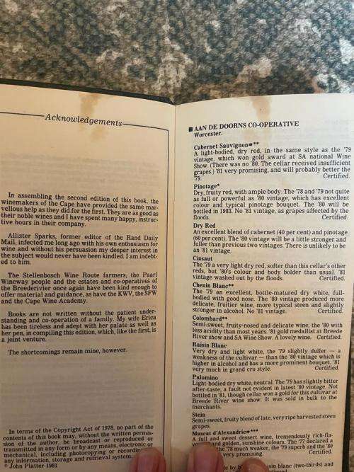 John Platter`s Book of South African Wines Revised 1982 Edition