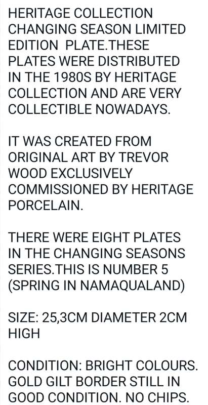 Heritage collection seasons changing limited edition  BY TREVor Wood (SOLD AS A SET)