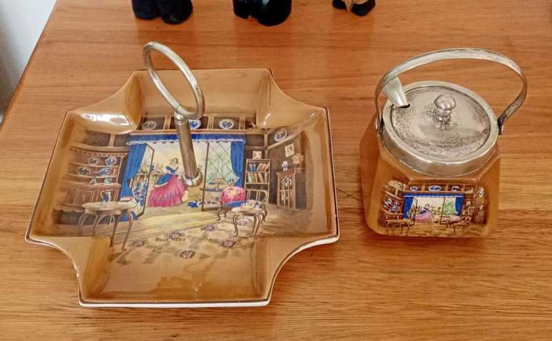 Antique Lancaster & Sons Rose Marie tray and sugar bowl