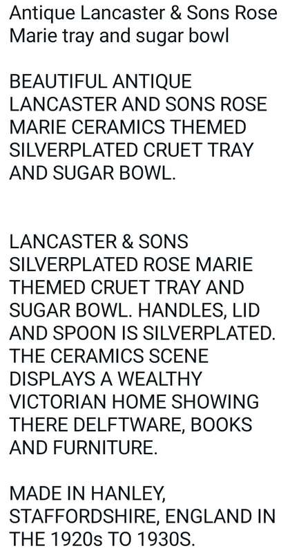 Antique Lancaster & Sons Rose Marie tray and sugar bowl
