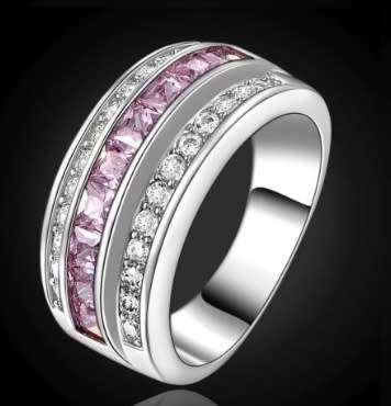 FABULOUS BRAND NEW 10 KT WHITE GOLD RING WITH PINK & WHITE TOPAZ.