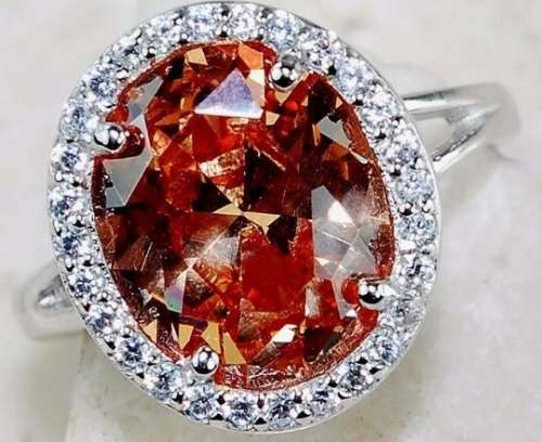 STUNNINGLY BEAUTIFUL RARE CERTIFIED NATURAL PADPARADSCHA SAPPHIRE AND TOPAZ STERLING RING.